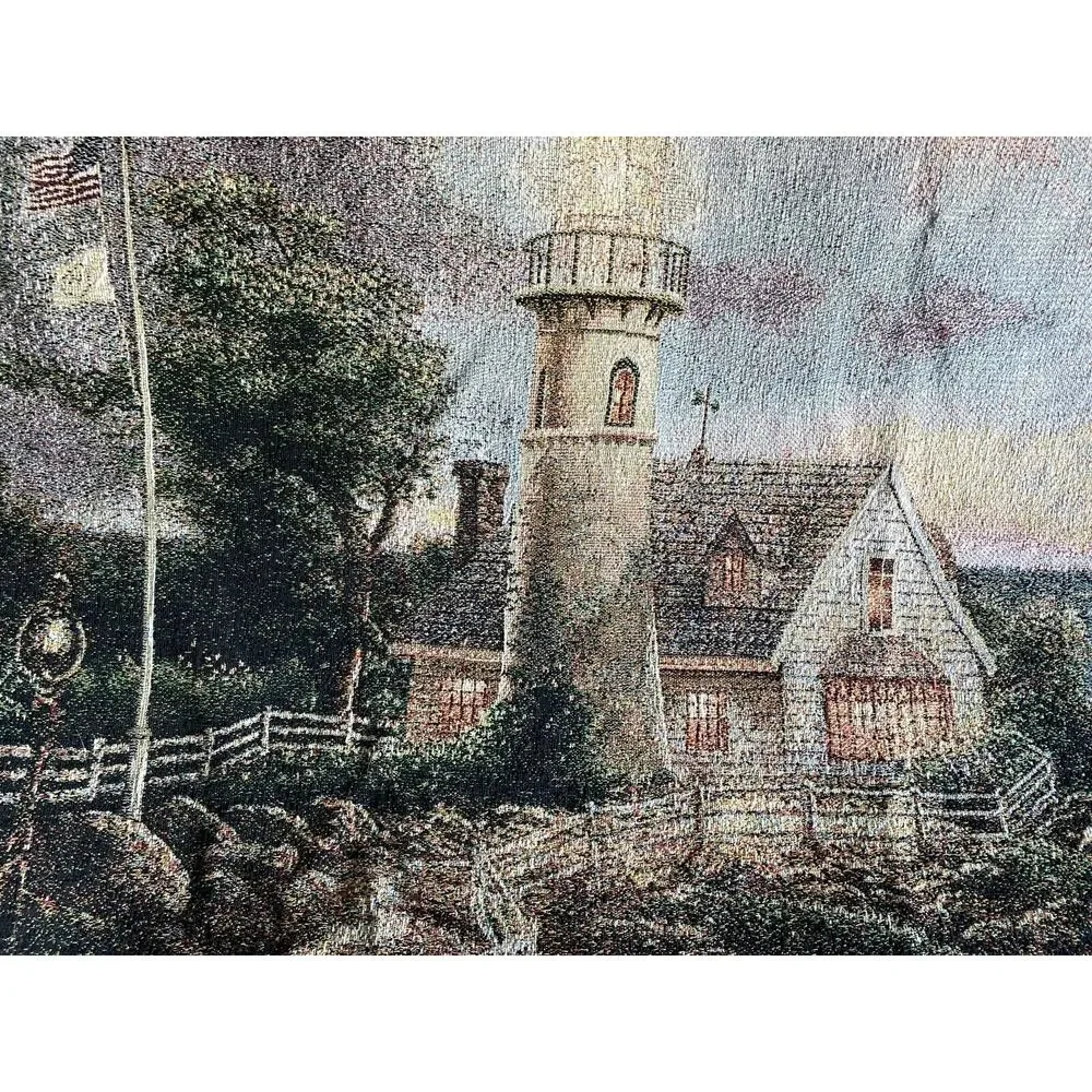 Thomas Kincade Woven Tapestry USA Lighthouse Scene Heavyweight 65 X 44